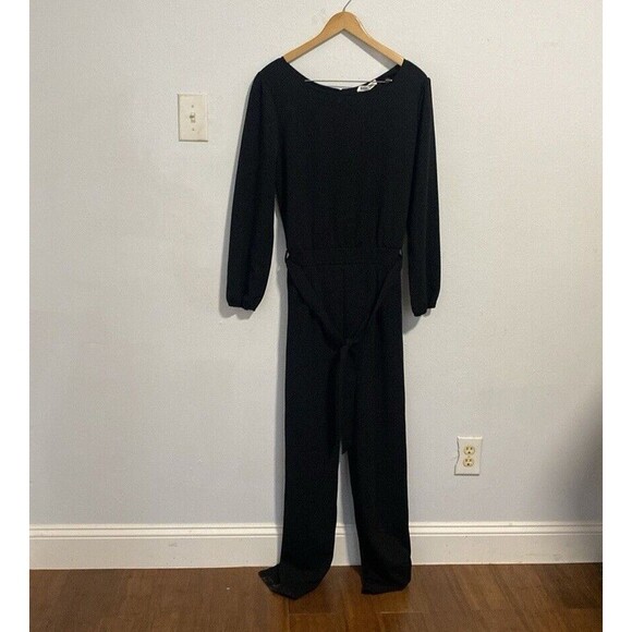 Nikki Lund Jumpsuit XL Long Sleeve Tie Waist Black Preppy Career‎ Cocktail - Picture 5 of 12